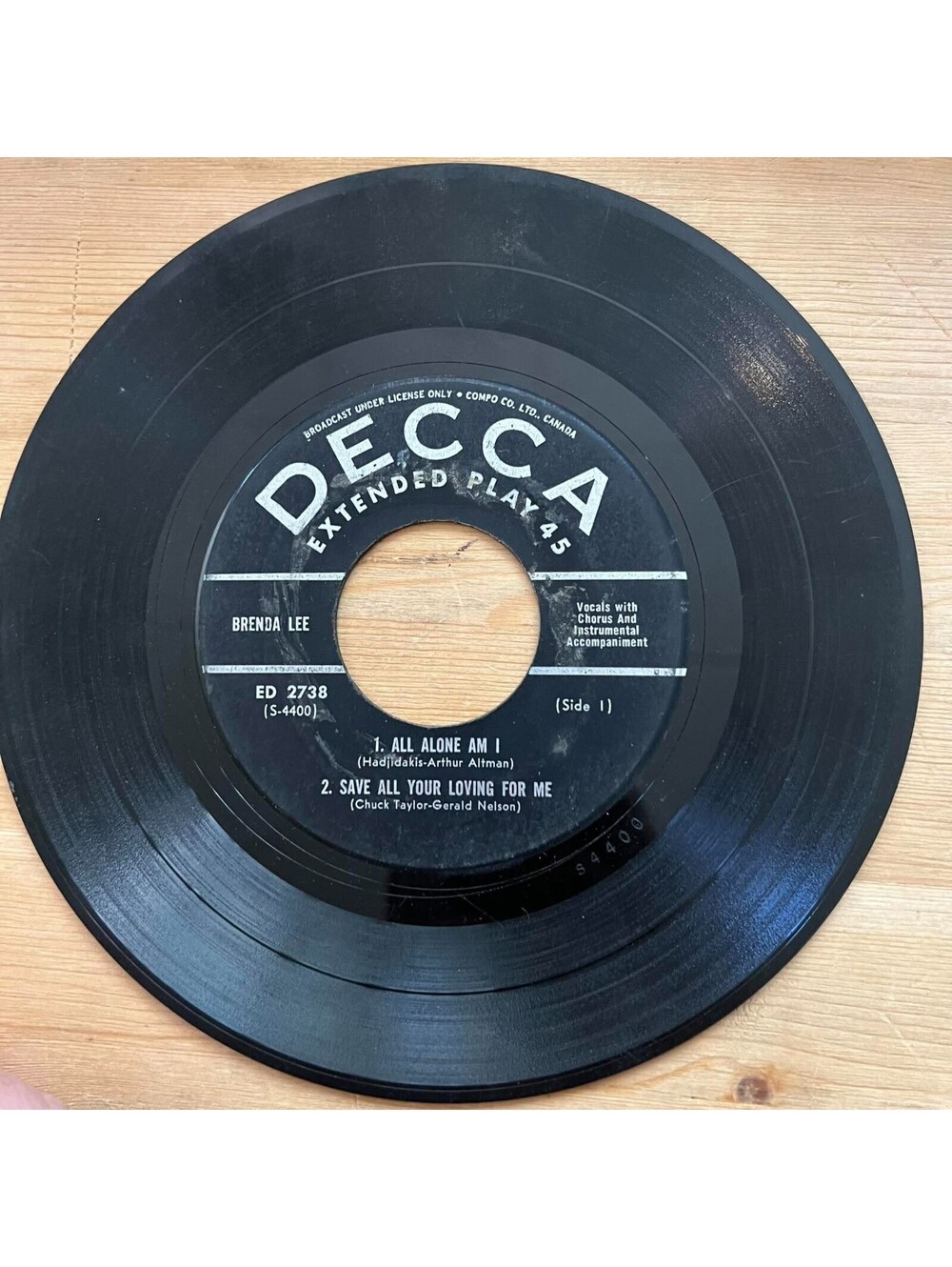 Brenda Lee - All Alone Am I/It's a Lonesome Old Town 45rpm VG+ R17